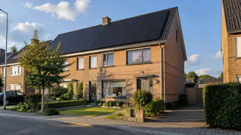 Vlaamse woning met zwarte zonnepanelen op het dak